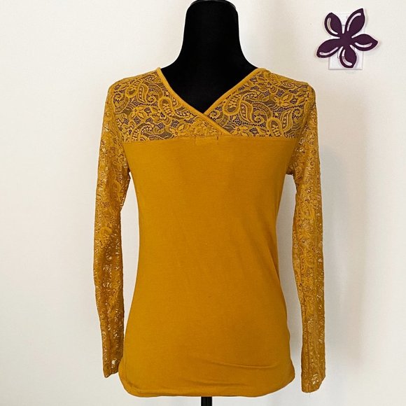 U2B Golden Mustard Fall Top Lace size Medium - Picture 5 of 7